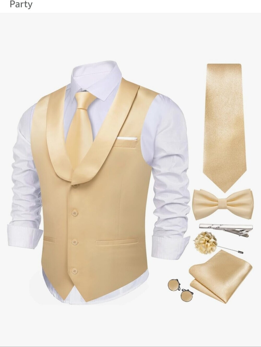 New Large Solid Color Suit Vest with Necktie Cufflinks Bow Tie Set - Picture 3 of 7